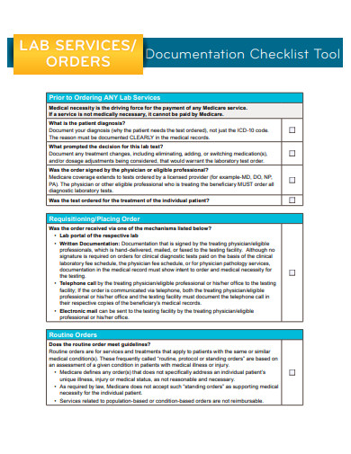 lab services order documentation checklist template