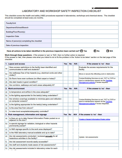 laboratory and workshop safety inspection checklist template