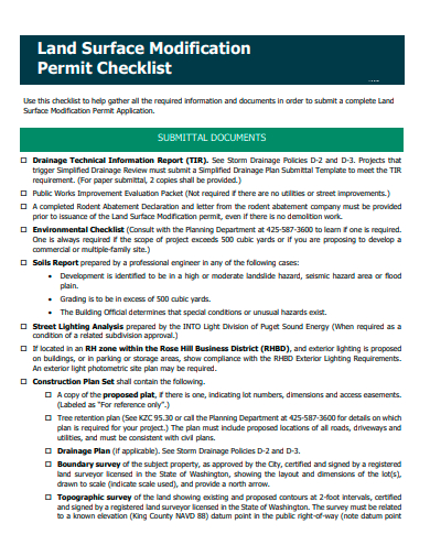 land surface modification permit checklist template