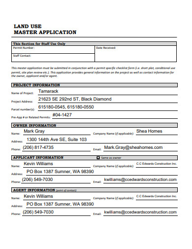land use master application template