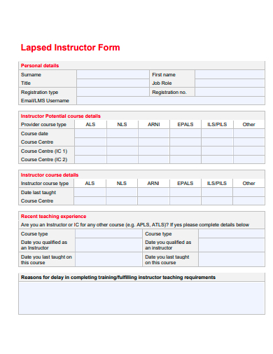 lapsed instructor form template