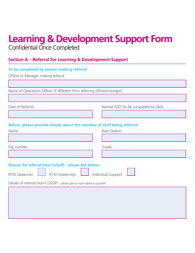 learning and development support form template