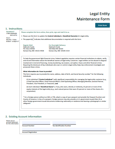 legal entity maintenance form template
