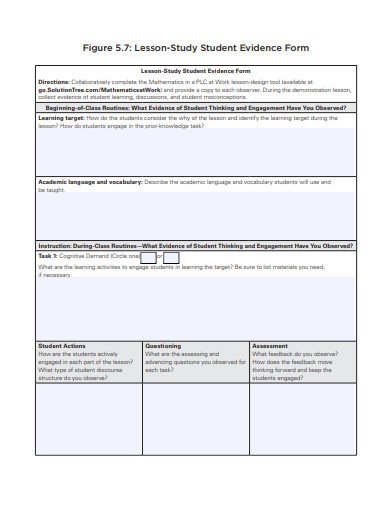 lesson study student evidence form template
