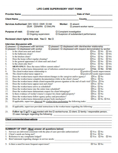 life care supervisory visit form template