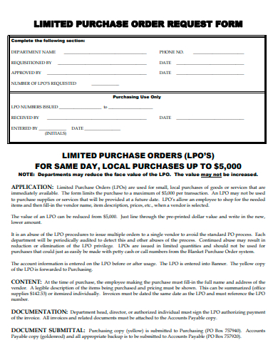 limited purchase order request form template