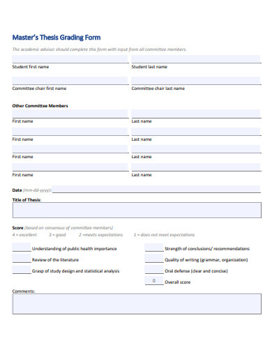 masters thesis grading form template