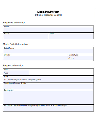media inquiry form template
