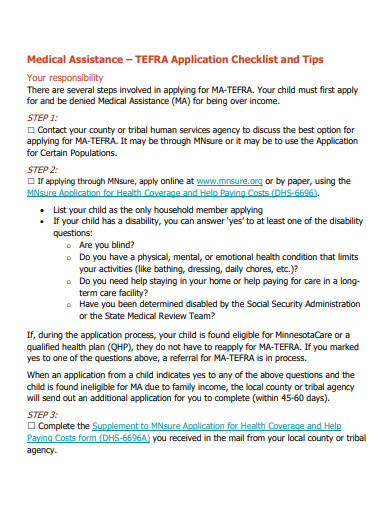 medical assistance application checklist template