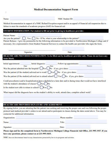medical documentation support form template