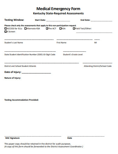 medical emergency form template