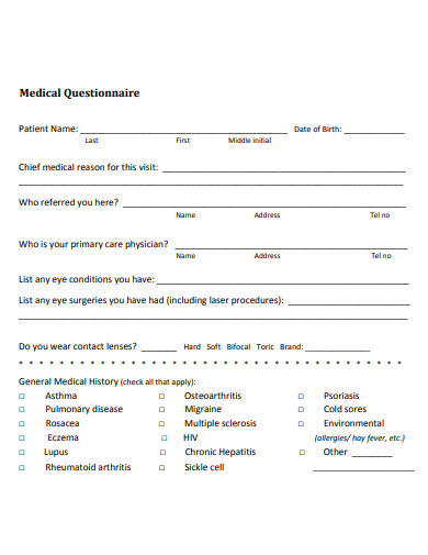 medical questionnaire example