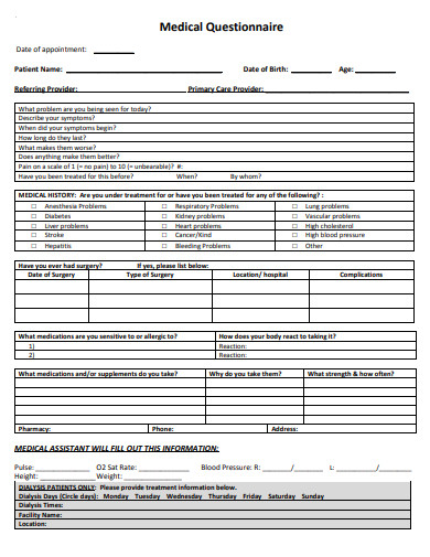 medical questionnaire in pdf