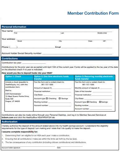 member contribution form template