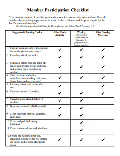 member participation checklist template