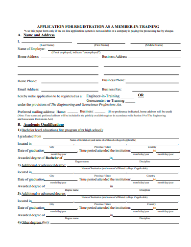 member in training application template