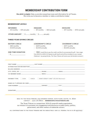 membership contribution form template