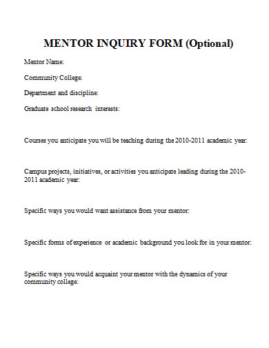 mentor inquiry form template