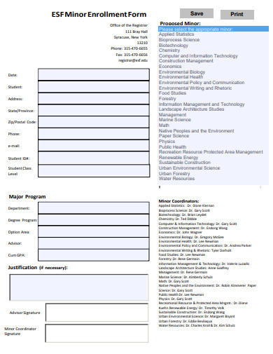 minor enrollment form template