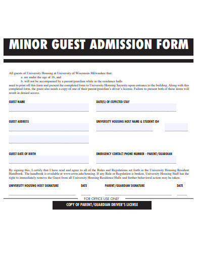minor guest admission form template