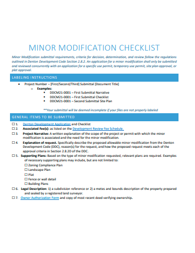 minor modification checklist template