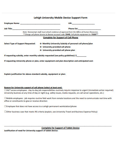 mobile device support form template