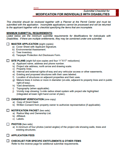 modification for individuals with disabilities checklist template