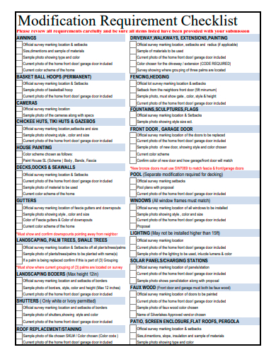 modification requirement checklist template