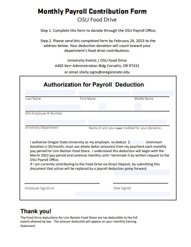 monthly payroll contribution form template