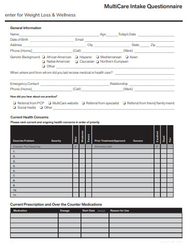 multicare intake questionnaire template