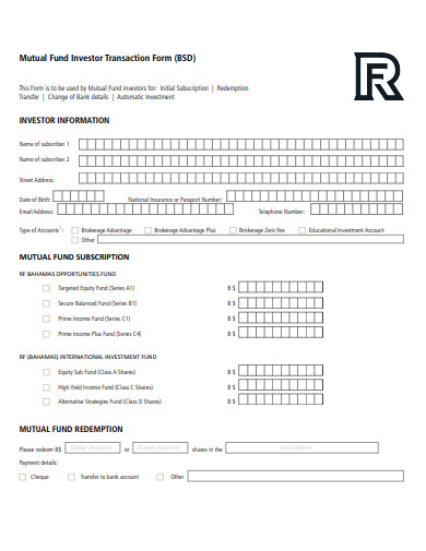 mutual fund investor transaction form template