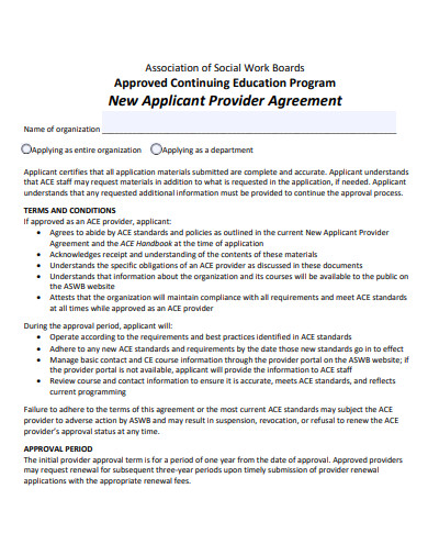 new applicant provider agreement template