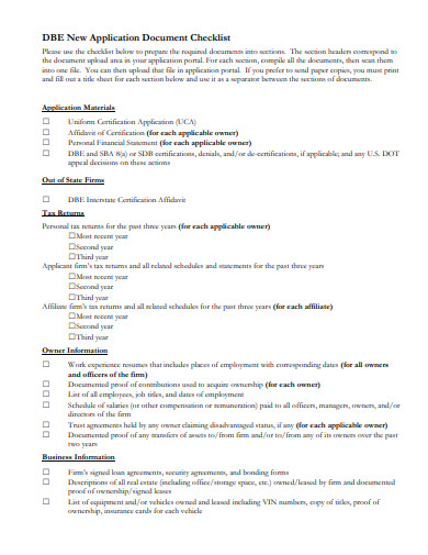 new application document checklist template