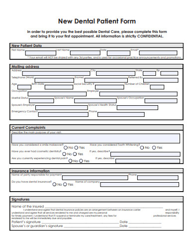 new dental patient form template