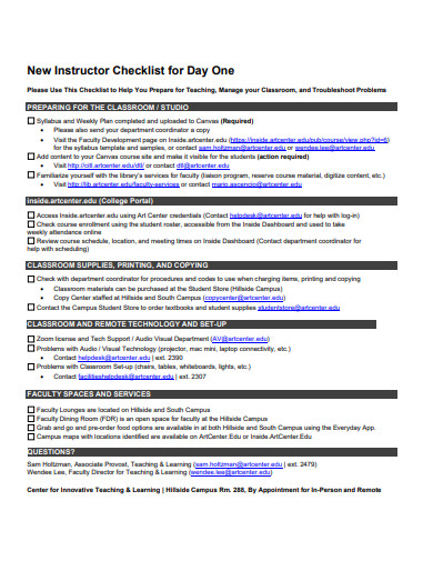 new instructor checklist template