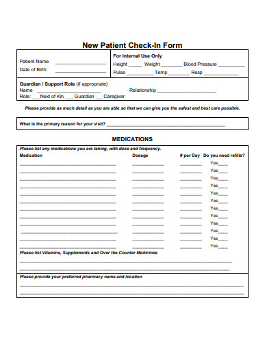 new patient check in form template