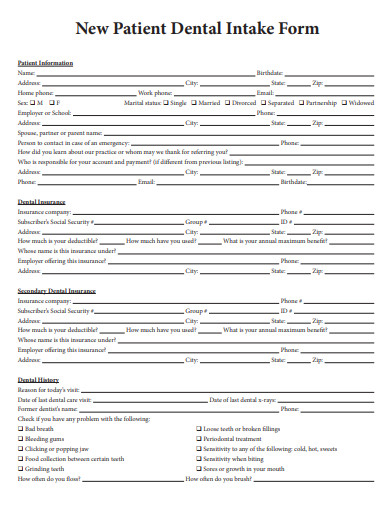 new patient dental intake form template