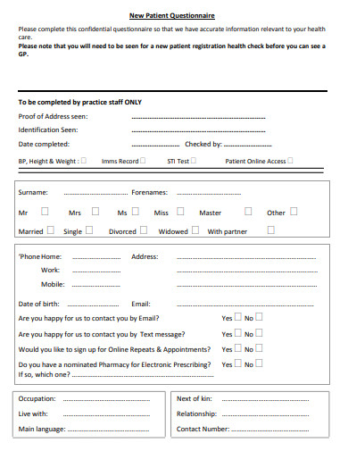 new patient questionnaire template