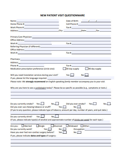 new patient visit questionnaire template