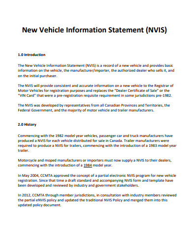 new vehicle information statement template