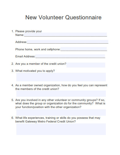 new volunteer questionnaire template