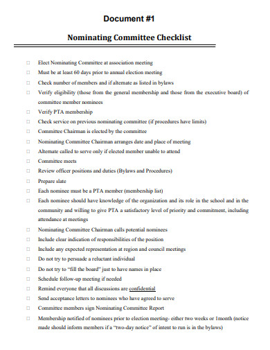 nominating committee checklist template
