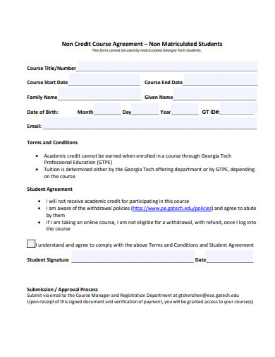 non credit course agreement template