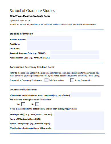 non thesis clear to graduate form template