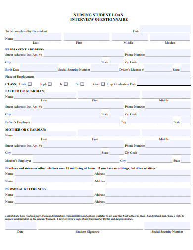 nursing student loan interview questionnaire template
