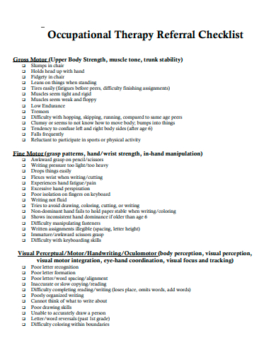 occupational therapy referral checklist template