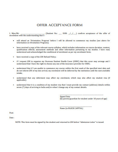 offer acceptance form template
