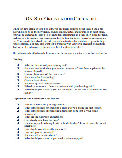 on site orientation checklist template1