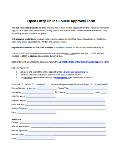 open entry online course approval form template