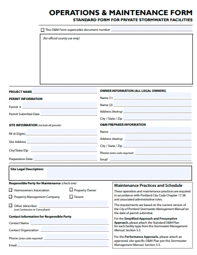 operations and maintenance form template